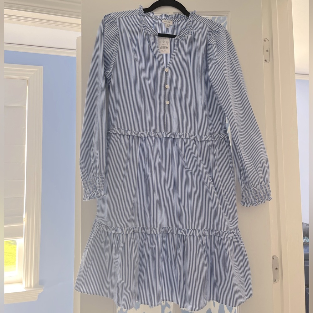 NWT JCREW FACTORY TIERED BLUE AND WHITE STRIPED DRESS SZ 4